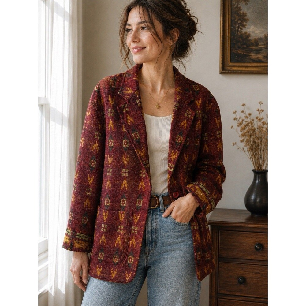 vintage Southwestern wool Blend blazer Jacket. women’s Large aztec Navajo USA